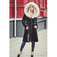 Beaver Fur Hooded Coat (Black)