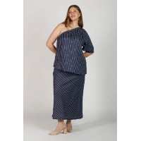 Katie Linen Bias Cut Linen Skirt in Boathouse