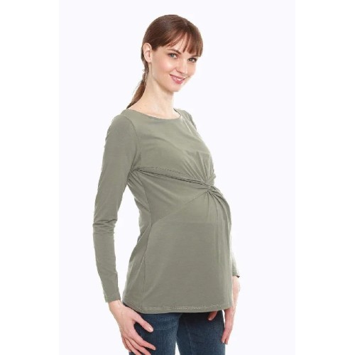 Darby Bamboo Cotton Long Sleeve Nursing Top Olive Green