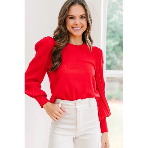 Make It Easy Red Puff Sleeve Sweater