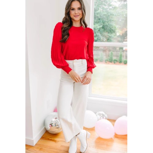 Make It Easy Red Puff Sleeve Sweater