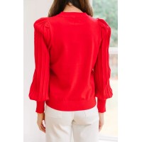 Make It Easy Red Puff Sleeve Sweater
