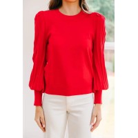 Make It Easy Red Puff Sleeve Sweater