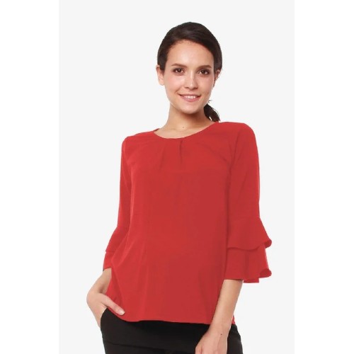 Long Flounce Sleeves Coreene Nursing Top Crimson Red