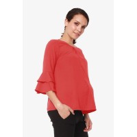 Long Flounce Sleeves Coreene Nursing Top Crimson Red