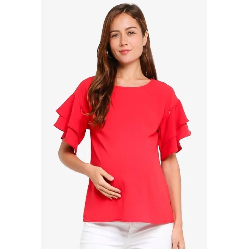 Tier Flounce Sleeves Cicilia Nursing Top Red