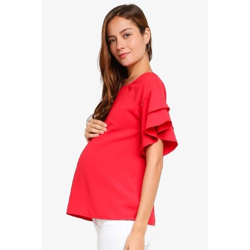 Tier Flounce Sleeves Cicilia Nursing Top Red