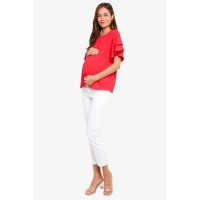 Tier Flounce Sleeves Cicilia Nursing Top Red