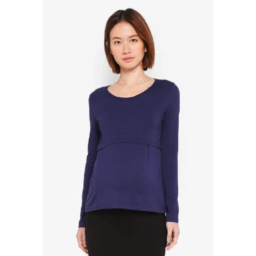 Belva Long Sleeved Round Neck Tee Navy