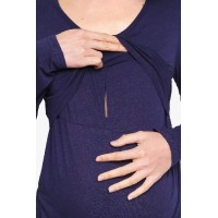 Belva Long Sleeved Round Neck Tee Navy