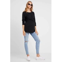 Darby Bamboo Cotton Long Sleeve Nursing Top Black