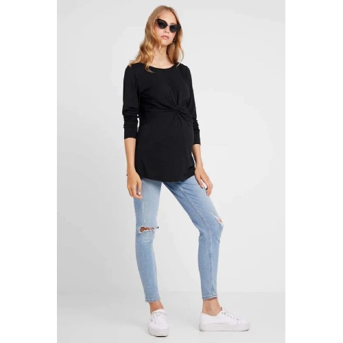 Darby Bamboo Cotton Long Sleeve Nursing Top Black