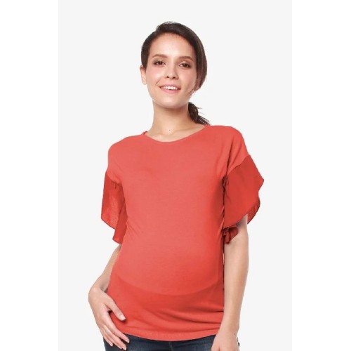 Flutter Sleeves Caela Nursing Top Dark Coral