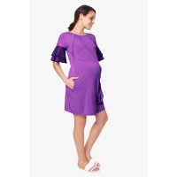 Flounce Sleeves Calissa Bamboo Cotton Nursing Dress Eggplant