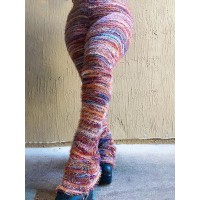 Melange Knit Colorful Striped Stacked Sweater Furry Pants Women