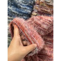 Melange Knit Colorful Striped Stacked Sweater Furry Pants Women