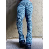 Melange Knit Colorful Striped Stacked Sweater Furry Pants Women