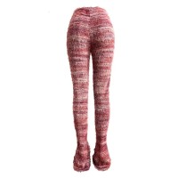 Melange Knit Colorful Striped Stacked Sweater Furry Pants Women