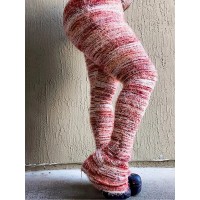 Melange Knit Colorful Striped Stacked Sweater Furry Pants Women