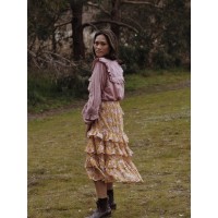 SECOND - POSEY RUFFLE SKIRT GOLD ROSE FLORAL