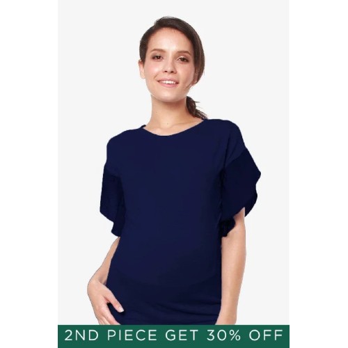 Flutter Sleeves Caela Nursing Top Navy