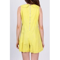 60s Chartreuse Embroidered Bib Collar Romper - Small