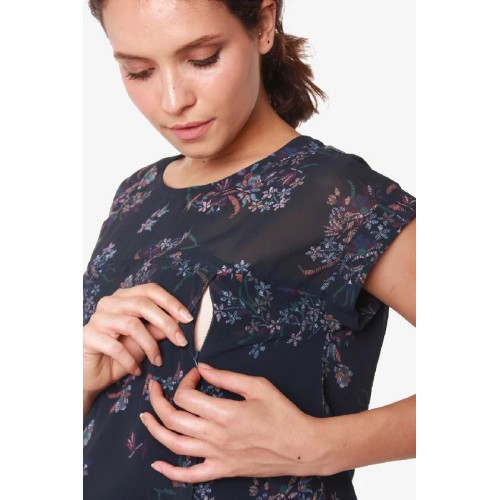 Woven Short Sleeve Clarisa Back Bow Nursing Top Navy Floral