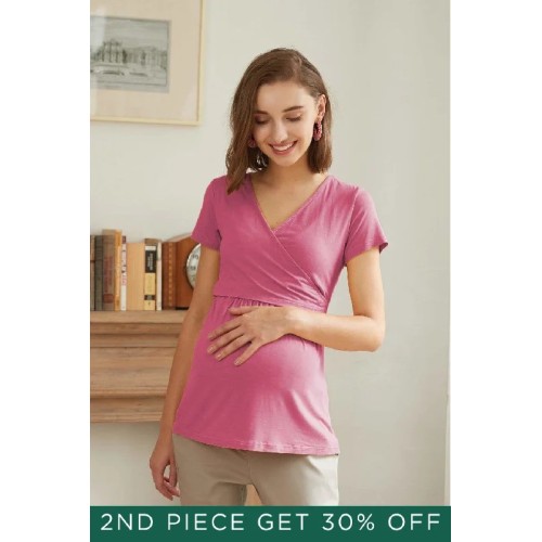 Denisha Bamboo Cotton Short Sleeve Nursing Top Plum