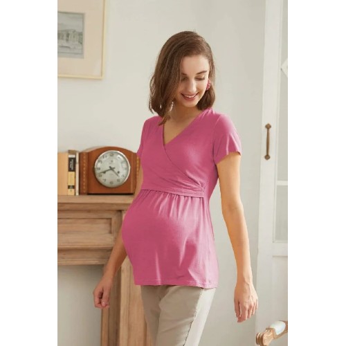 Denisha Bamboo Cotton Short Sleeve Nursing Top Plum